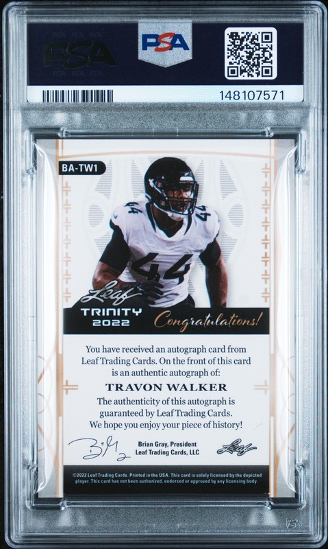 2022 LEAF TRINITY AUTOS GOLD SPCTRM BLACK FOIL 1/1 TRAVON WALKER 1/1 PSA 8 view 2