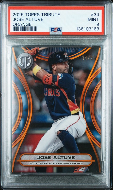 2025 TOPPS TRIBUTE ORANGE #34 JOSE ALTUVE 14/25 PSA 9