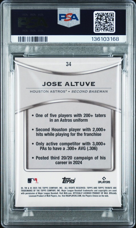 2025 TOPPS TRIBUTE ORANGE #34 JOSE ALTUVE 14/25 PSA 9 view 2