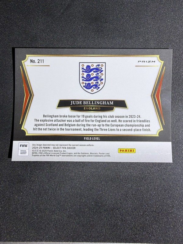 2024-25 Panini Select FIFA Soccer Jude Bellingham #211 Purple Mojo Prizm view 2