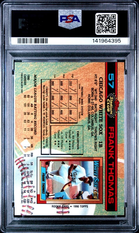 1991 STADIUM CLUB #57 FRANK THOMAS PSA 9 view 2