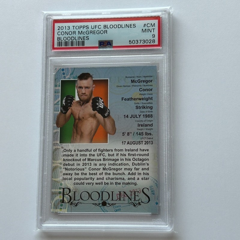Conor McGregor 2013 Topps UFC Bloodlines Debut Bio Rookie Insert Card #CM PSA 9