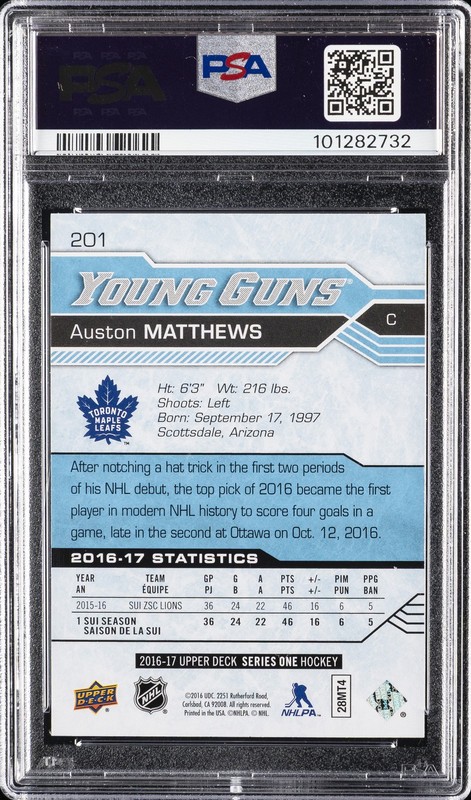 2016 UPPER DECK #201 AUSTON MATTHEWS ROOKIE RC PSA 10 view 2