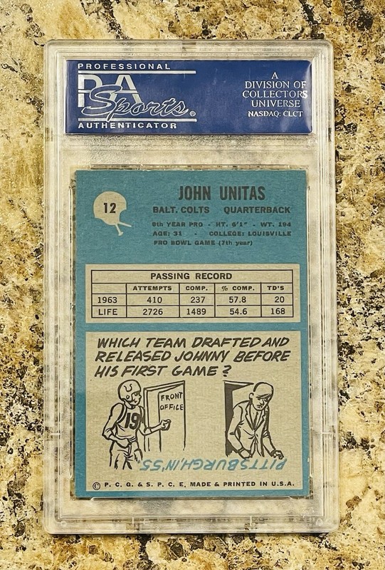 1964 Philadelphia #12 Johnny Unitas Colts HOF Louisville PSA 8 - NM/MT view 2