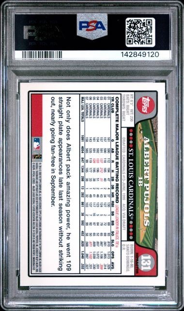 2008 Topps Chrome Refractor #131 Albert Pujols Cardinals PSA 8 POP 9 Low Pop view 2