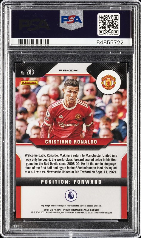 2021 PANINI PRIZM PREMIER LEAGUE ORANGE MOJO PRIZM #283 CRISTIANO RONALDO PSA 10 view 2