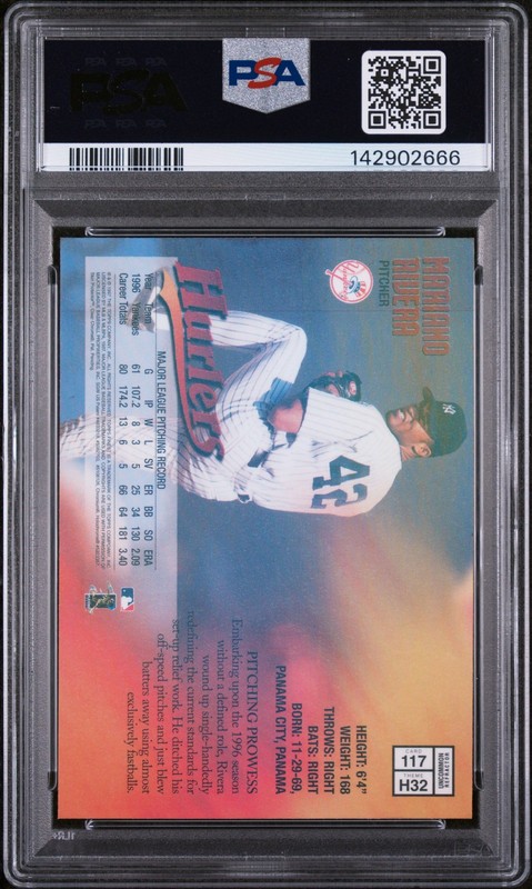 1997 FINEST REFRACTOR #117 MARIANO RIVERA PSA 8 view 2