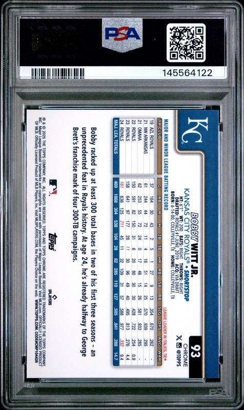 2025 TOPPS CHROME SAPPHIRE #93 BOBBY WITT JR. PSA 9 view 2