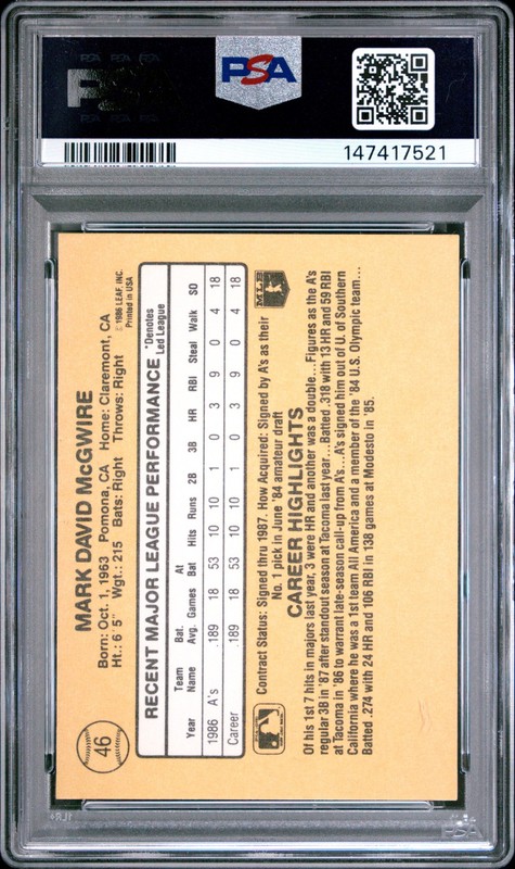 1987 DONRUSS #46 MARK MCGWIRE PSA 9 view 2