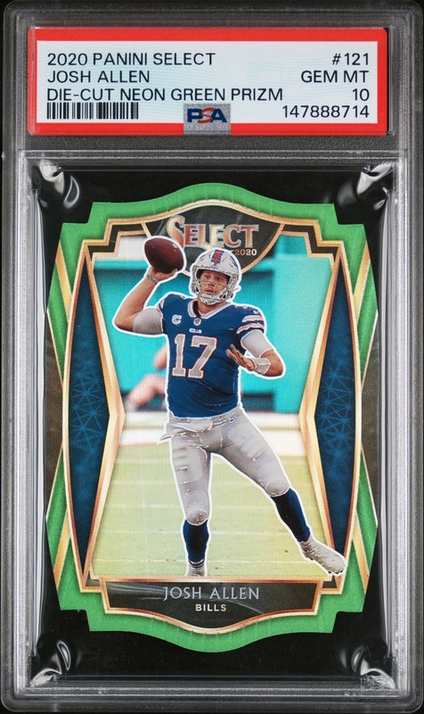 2020 PANINI SELECT DIE-CUT NEON GREEN PRIZM #121 JOSH ALLEN PSA 10