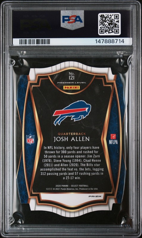 2020 PANINI SELECT DIE-CUT NEON GREEN PRIZM #121 JOSH ALLEN PSA 10 view 2
