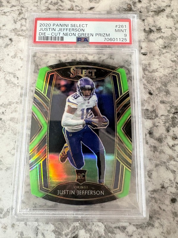 2020 Panini Select JUSTIN JEFFERSON Die-Cut Neon Green Prizm PSA 9 Mint Vikings!