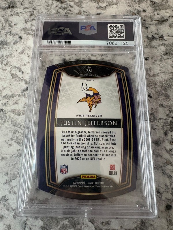 2020 Panini Select JUSTIN JEFFERSON Die-Cut Neon Green Prizm PSA 9 Mint Vikings! view 2