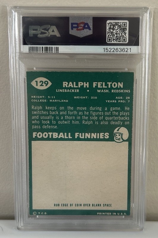 1960 Topps Ralph Felton #129 PSA 7 NM JUST GRADED Vintage Football Low PSA POP view 2