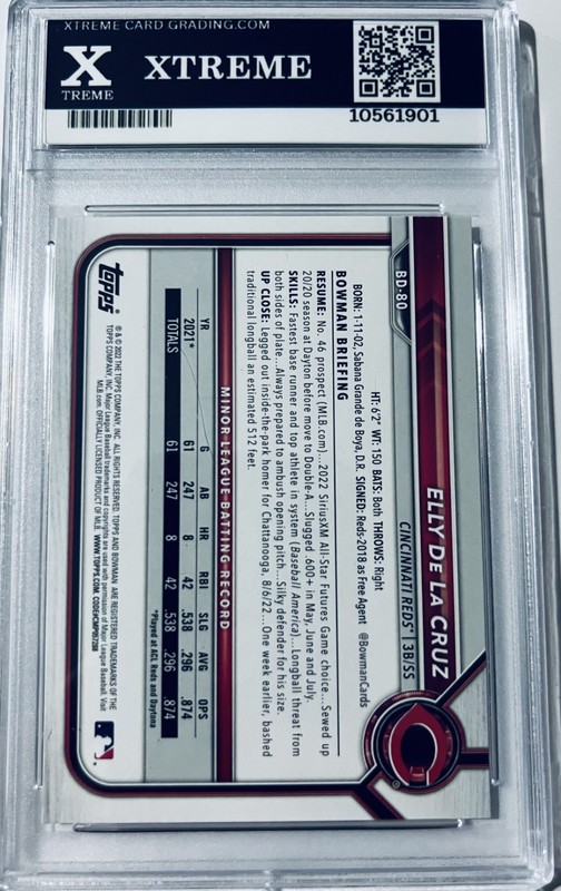 Elly De La Cruz Graded Gem Mint 10. 2022 Bowman #BD-80 view 2