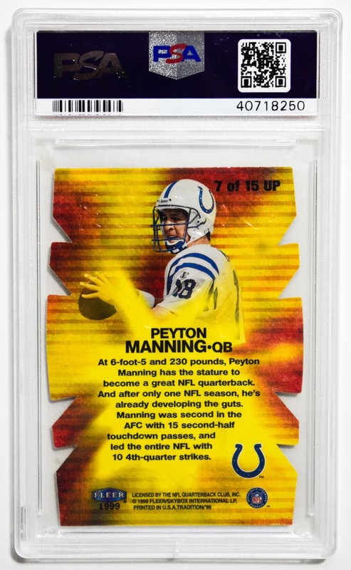 1999 Fleer #7 Peyton Manning Under Pressure Die-Cut PSA 8 view 2