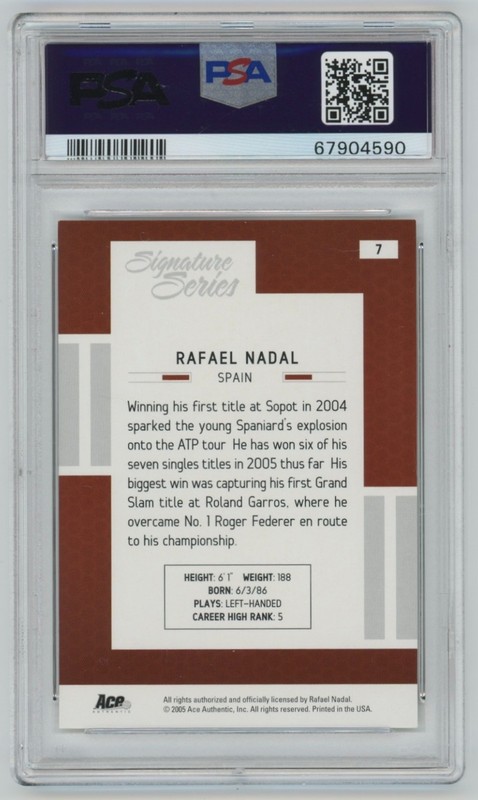 2005 Ace Authentic Signature Series Rafael Nadal #7 PSA 8 view 2