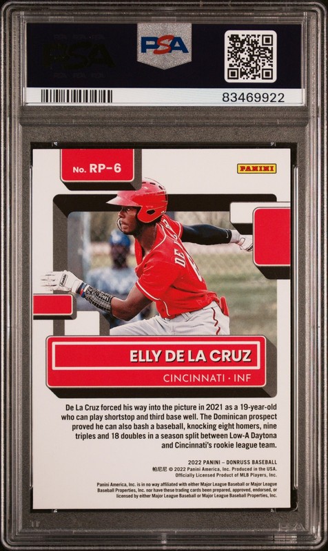 2022 Panini Donruss #RP6 Elly De La Cruz Rated Prospect-Diamond PSA 10 view 2