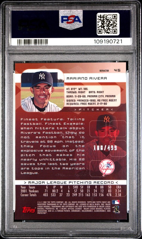 2002 TOPPS FINEST REFRACTOR #45 MARIANO RIVERA 108/499 PSA 8 view 2