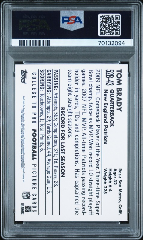 2010 TOPPS 1952 BOWMAN #52B-43 TOM BRADY PSA 10 view 2