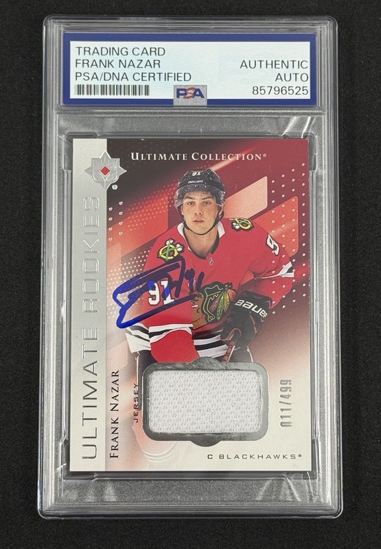Frank Nazar 2024-25 UD Ultimate Collection Hockey Rookie Auto Relic /499 PSA DNA