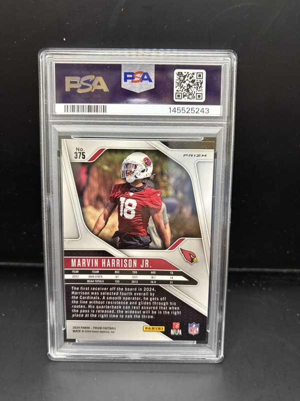 2024 Prizm #375 - Marvin Harrison Jr. - RC Silver Prizm - Cardinals - PSA 9 view 2