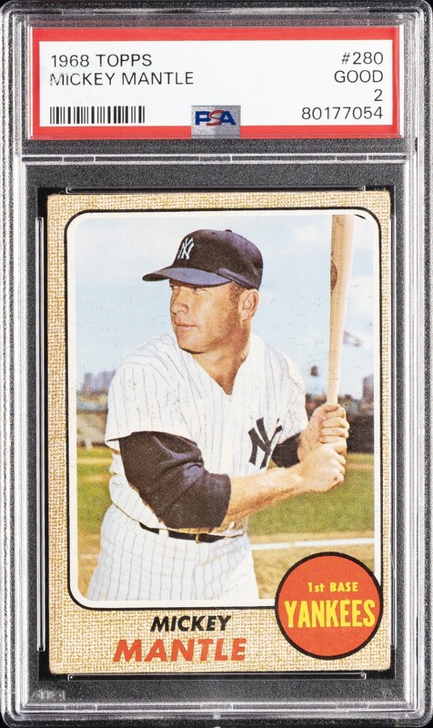 1968 TOPPS #280 MICKEY MANTLE PSA 2