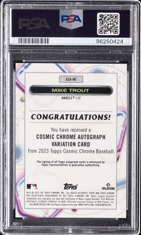 2023 TOPPS COSMIC CHROME COSMIC CHROME AUTO #MT MIKE TROUT 12/50 PSA 8 view 2