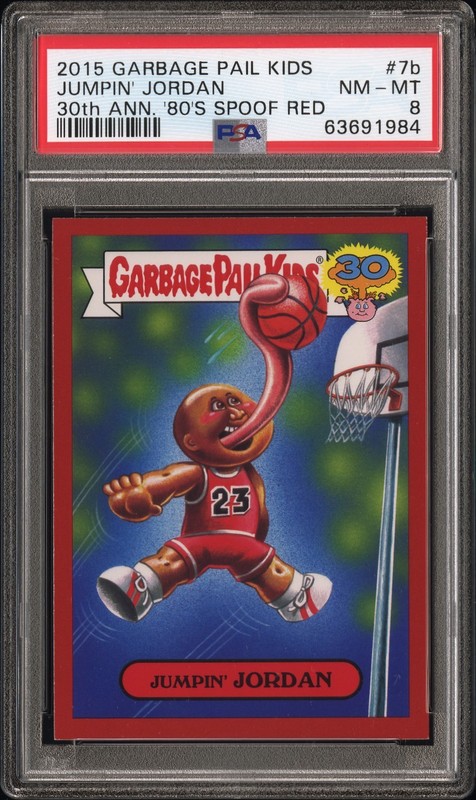 2015 Garbage Pail Kids #7b JUMPIN' JORDAN (Michael Jordan) RED PARALLEL PSA 8