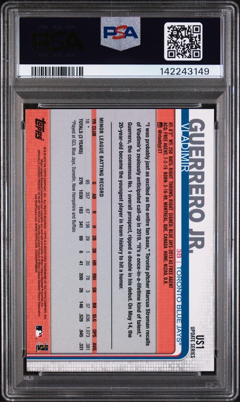 2019 TOPPS UPDATE THROWING-RAINBOW FOIL VLADIMIR GUERRERO JR. ROOKIE RC PSA 9 view 2