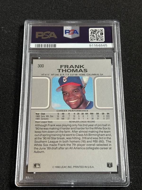 1990 Leaf Frank Thomas Rookie PSA 10 Gem Mint Rookie Card RC #300 HOF Invest view 2