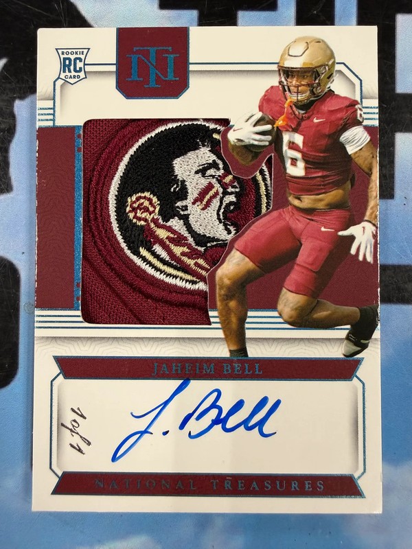 2024 Panini National Treasures Collegiate Jaheim Bell FSU Logo Patch Auto 1/1