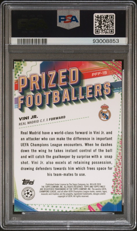 2023-24 Finest Vini Jr. Prized Footballers Fusion Yellow/Red #PFF-15 PSA 10 view 2