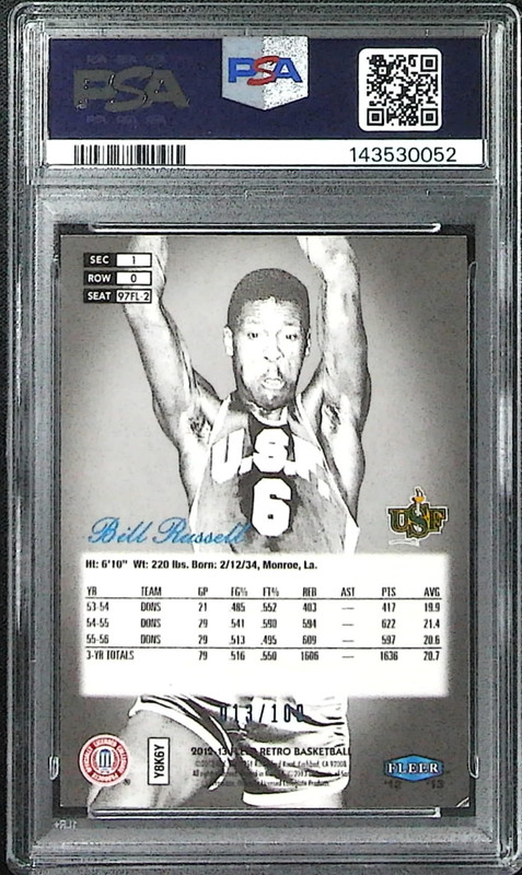 2012-13 Fleer Retro Bill Russell Flair Showcase Legacy Row 0 /100 PSA 9 view 2