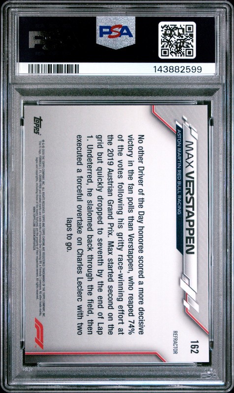 2020 TOPPS CHROME FORMULA 1 REFRACTOR #162 MAX VERSTAPPEN PSA 8 view 2
