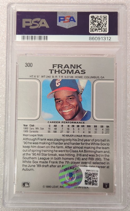 FRANK THOMAS #300 1990 Leaf Baseball RC PSA/DNA AUTO 10 WHITE SOX STAINED view 2