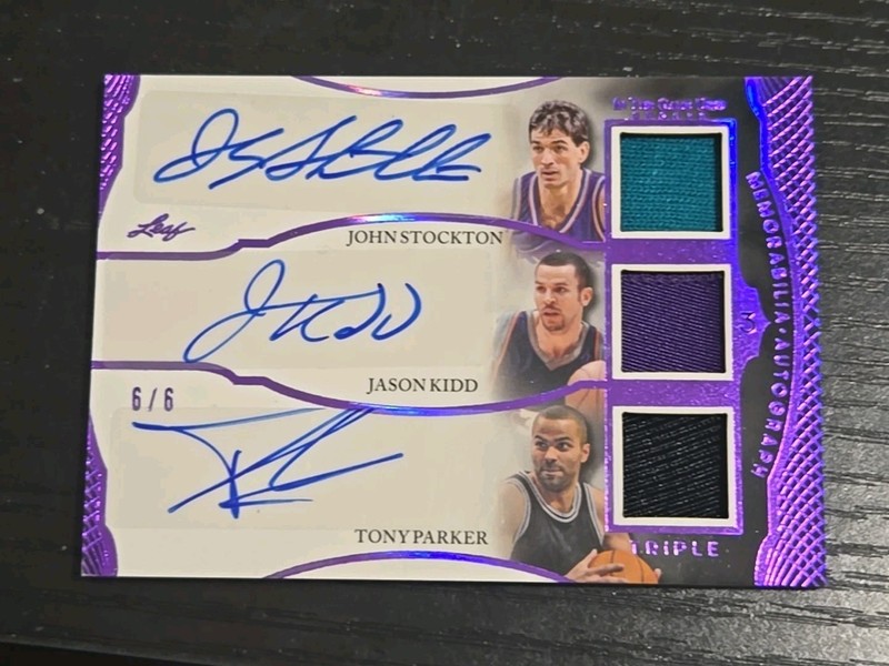 TRIPLE AUTO Stockton/Kidd/Parker Game Used Memorabilia  #6/6 SSP