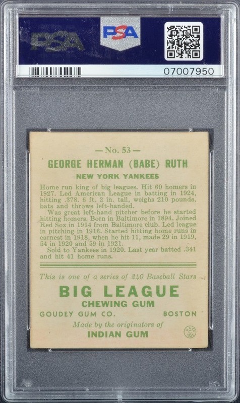 1933 GOUDEY #53 BABE RUTH PSA 6 view 2