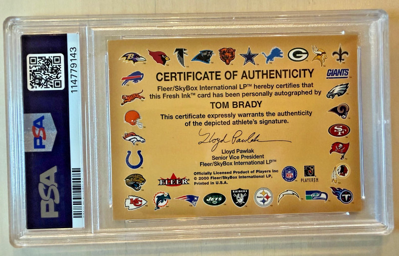 2000 Fleer Tradition - Autographics Tom Brady (AU, RC) PSA AUTO 9!! view 2