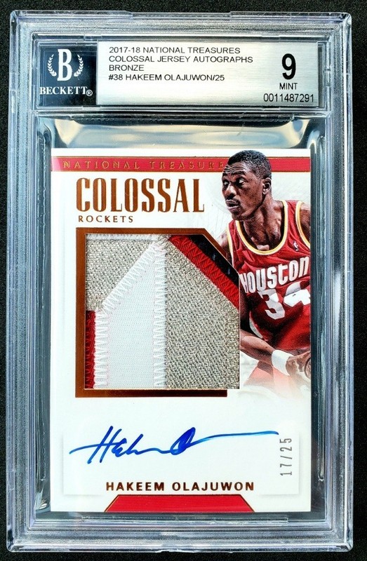 2017-18 National Treasures 17/25, Hakeem Olajuwon, Game-Worn Patch Auto,  BGS 9