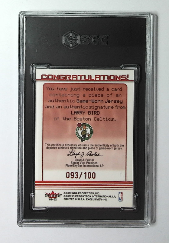 Larry Bird 2001 Fleer Exclusive Team GU GAME USED Material /100 SGC 9 AUTO 10 view 2
