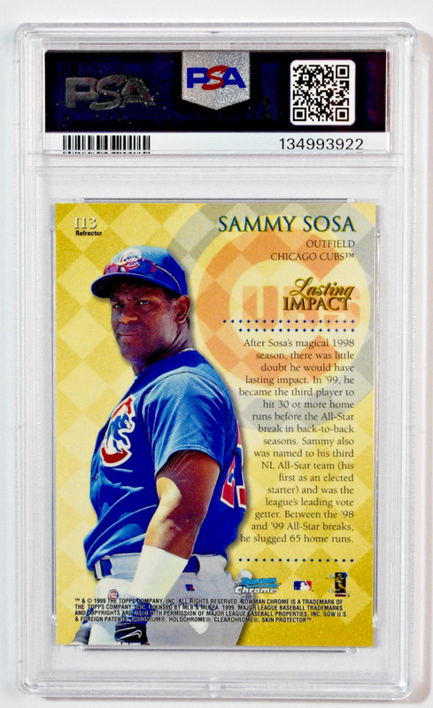 1999 Bowman Chrome Sammy Sosa Lasting Impact Refractor PSA 8 NM-MT Cubs view 2