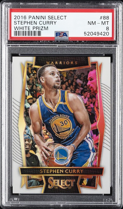 2016 PANINI SELECT WHITE PRIZM #88 STEPHEN CURRY #/149 PSA 8