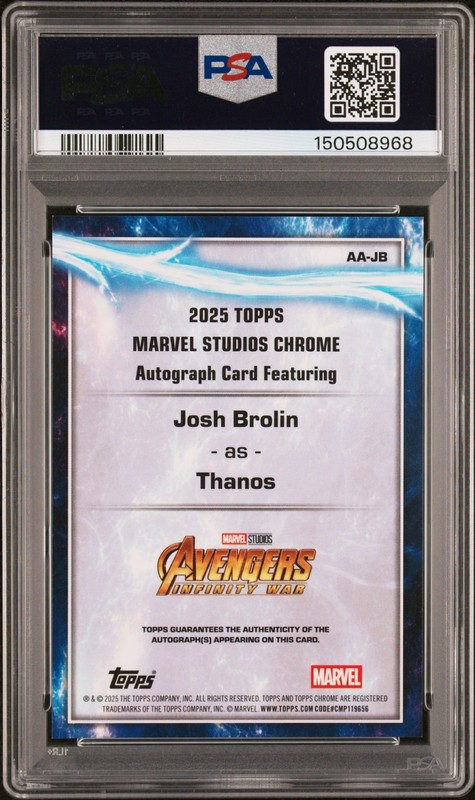 2025 TOPPS MARVEL STUDIOS CHROME AUTO #JB JOSH BROLIN/THANOS PSA 8 view 2