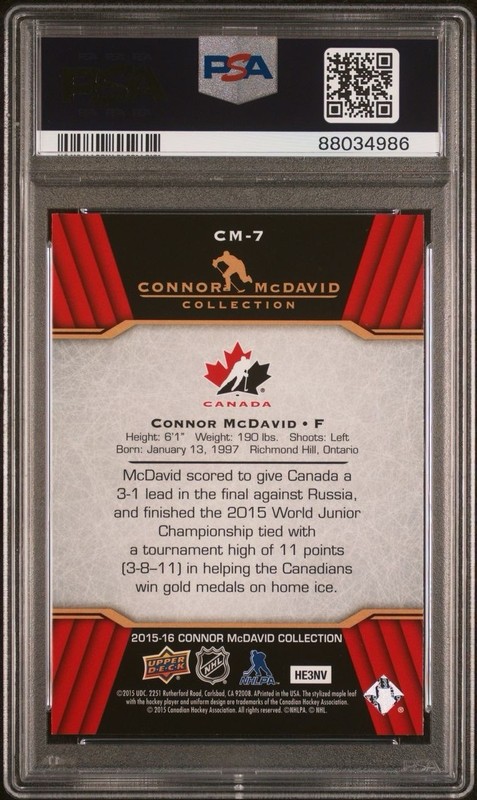 Connor McDavid 2015 UPPER DECK #CM-7 Rookie Card PSA 10 Team Canada view 2
