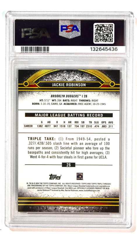 2024 Topps Triple Threads #26 Jackie Robinson Aquamarine /149 PSA 8 view 2