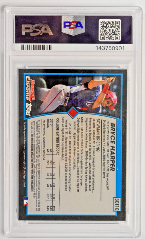 2011 Bowman Chrome #BCT10 Bryce Harper Throwbacks PSA 10 Gem Mint view 2