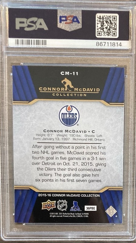 Connor Mcdavid 2015 Upper Deck #CM-11 Rookie Card PSA 10 view 2