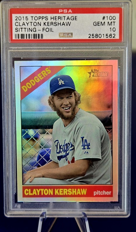 Topps 2015 Heritage Clayton Kershaw Dodgers #100 Sitting Foil PSA 10