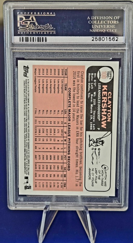 Topps 2015 Heritage Clayton Kershaw Dodgers #100 Sitting Foil PSA 10 view 2